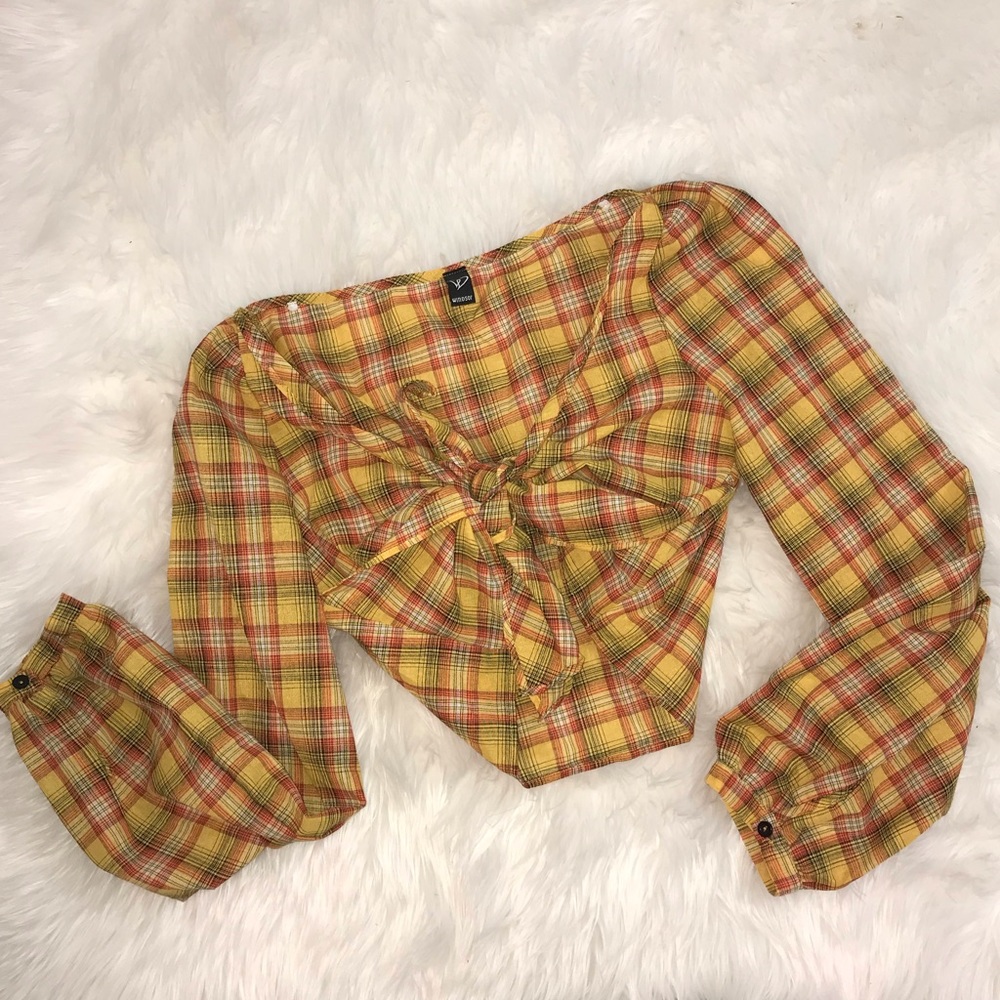 Windsor- Tie Front Plaid Top